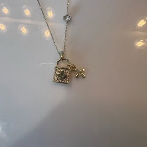 Gold and Silver Padlock Pendant Necklace